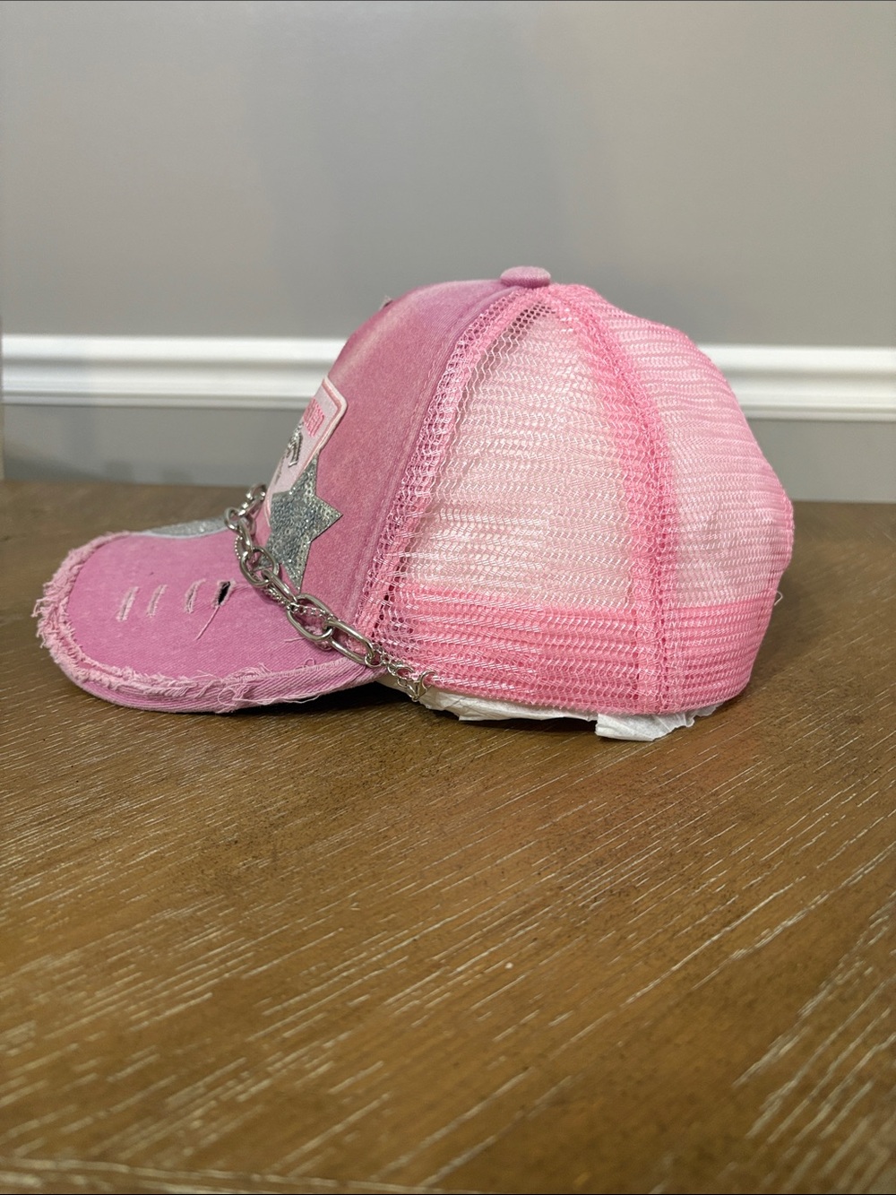 Pink Distressed Patch Baseball Cap - Picture 2 of 4